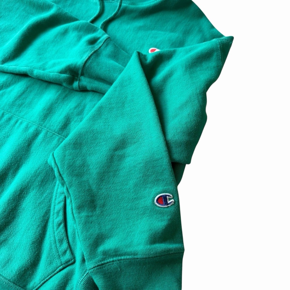 Vintage Champion Reverse Weave Green Hoodie Sweatshirt Size Medium M Patch Logo - Picture 8 of 8